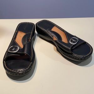 Born Black Leather Low Wedge